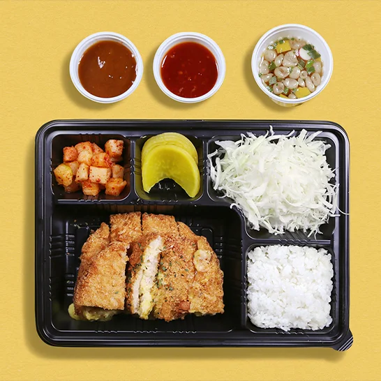 고구마 치즈 돈까스 반상 구성